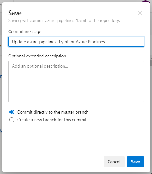 Azure DevOps - Save the pipeline