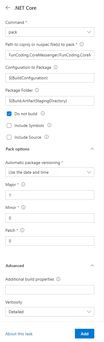 Azure DevOps - task settings