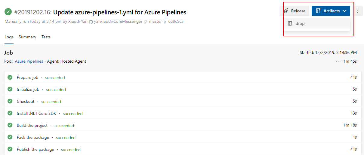 Azure DevOps - build result