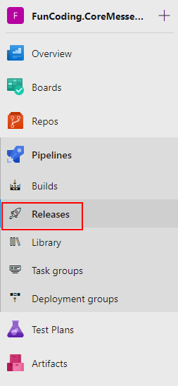 Azure DevOps menu - Releases