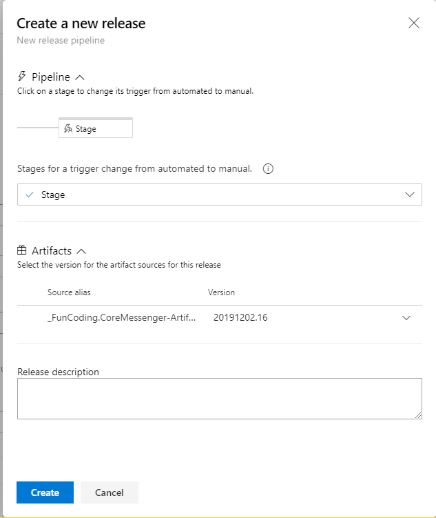 Azure DevOps - create a new release