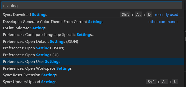 Open User Settings