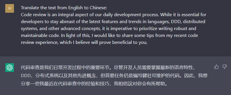 Translate text in ChatGPT